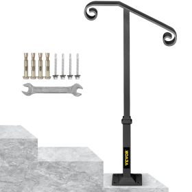 VEVOR Handrails for Outdoor Steps, Fit 1 or 2 Steps Outdoor Stair Railing, Single Post Wrought Iron Handrail