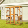 Catio Outdoor Cat Enclosure with Roof 72" Height Cat Wooden House Large Cat Cage with 3 Jumping Platforms and 2 Napping Houses for Cat Activity (Yello