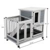 Wooden Rabbit Hutch, Outdoor Pet Bunny House Wooden Cage with Ventilation Gridding Fence, Openable Door, Cleaning Tray, Gray