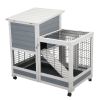 Wooden Rabbit Hutch, Outdoor Pet Bunny House Wooden Cage with Ventilation Gridding Fence, Openable Door, Cleaning Tray, Gray