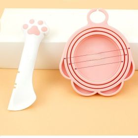 2 Pieces set; Multi-Functional Pet Food Can Spoon with 1 Pieces Universal Silicone Can Covers Mini Spatula Can Opener for Pet Cat Dog Feeding Can and (Color: White suit)