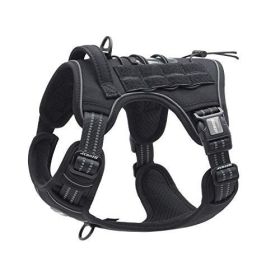 Tactical Dog Harness for Small Medium Dogs No Pull Adjustable Pet Harness Reflective K9 Working Training Easy Control Pet Vest Military Service Dog Ha (Color: black, size: M(Neck)