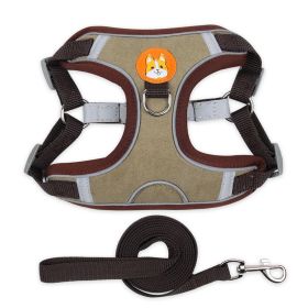 dog Harnesses and dog leash set; Pet Chest Strap Vest Dog Strap Small Dog Rope Wholesale Reflective Dog Towing Rope (Specification (L * W): M, colour: Brown)