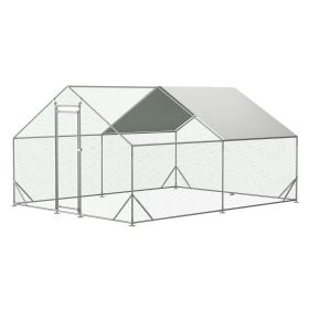 Large Metal Chicken Coop, Walk-in Chicken Run,Galvanized Wire Poultry Chicken Hen Pen Cage (Color: as Pic)