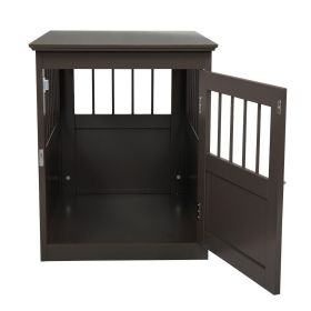 Wood Dog Crate Furniture, End Table Designed Dog Kennel with Side Slats, Brown (Color: as Pic)