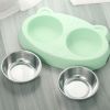 Pet Double Bowls, Stainless Steel Pet Food Bowl Water Bowl With No Spill Plastic Stand, Pet Feeding And Drinking Bowl For Indoor Cats And Dogs